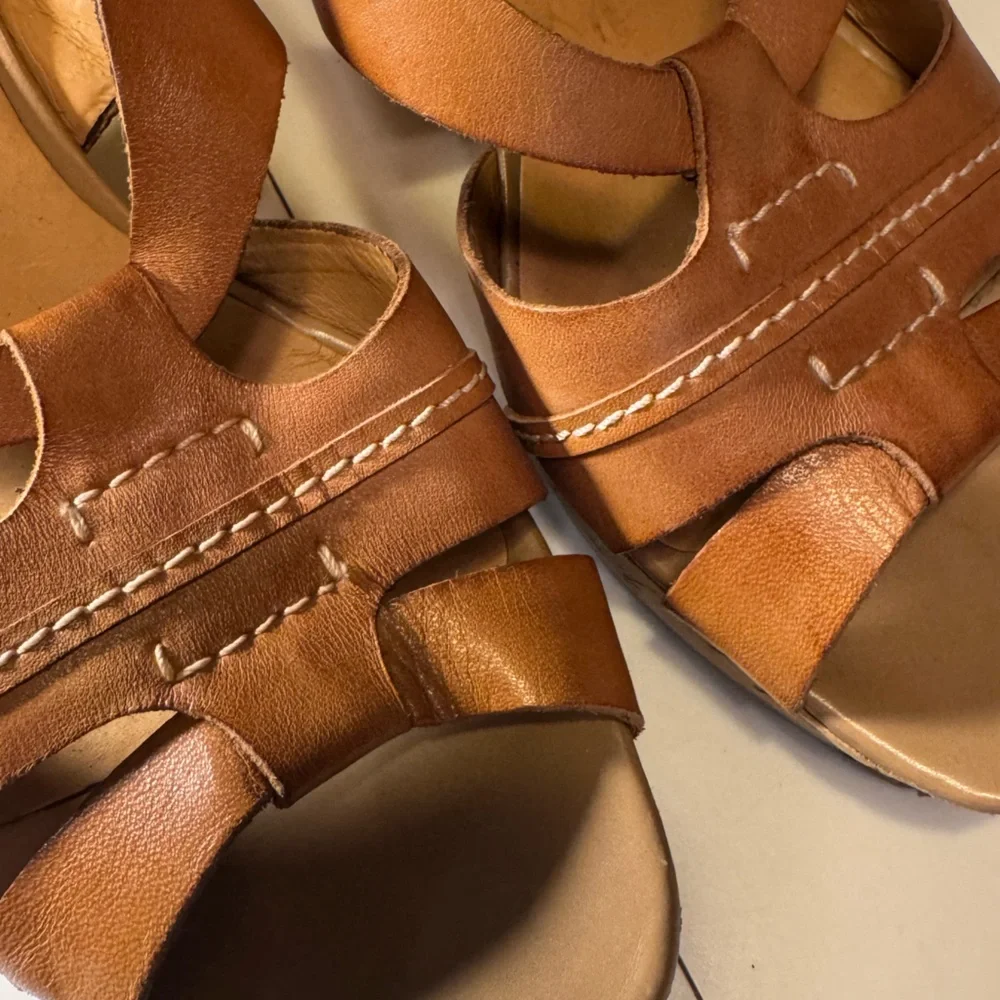 Franco Sarto Brown Leather High End Wedge Sandals Women’s 9.5 Cadmus